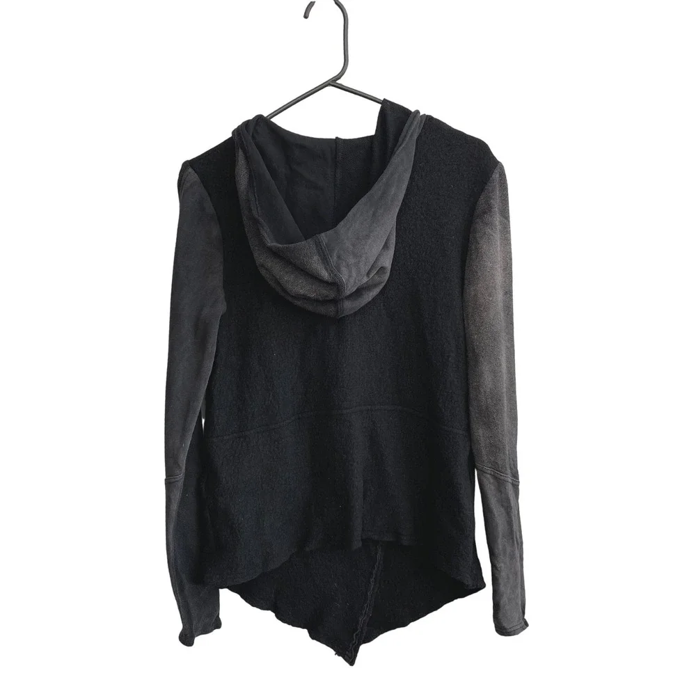 Free People Hooded Jacket Womens Small Black Boho‎ Grunge Asymmetrical Zip Cuff